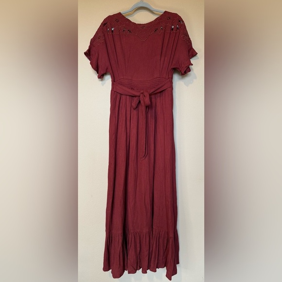 Free People Embroidered Button Down Maxi Dress Cinnamon Brown NWT Small - Picture 3 of 7